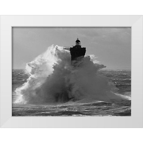 Phare du Four lors d une tempete White Modern Wood Framed Art Print by Guichard, Jean