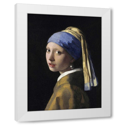 Girl With A Pearl Earring White Modern Wood Framed Art Print by Vermeer, Jan