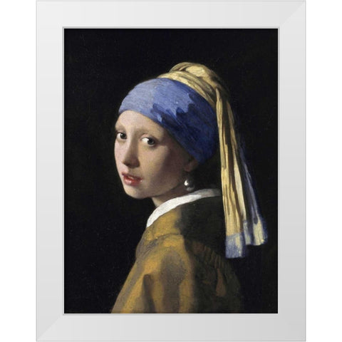 Girl With A Pearl Earring White Modern Wood Framed Art Print by Vermeer, Jan