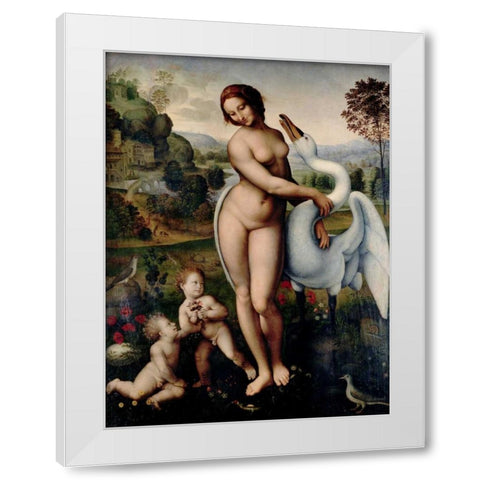 Leda and the Swan  White Modern Wood Framed Art Print by After Leonardo Da Vinci