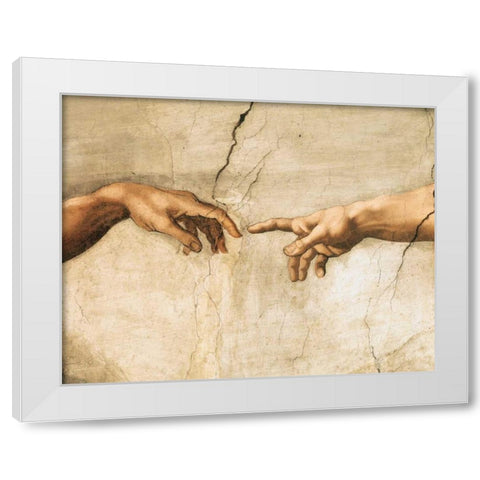 La creazione di Adamo (detail) White Modern Wood Framed Art Print by Buonarroti, Michelangelo