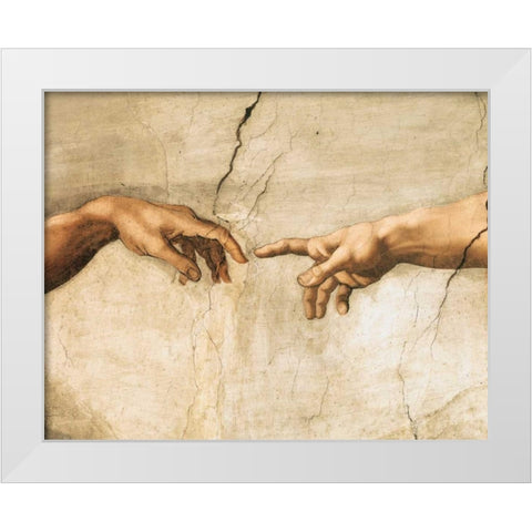 La creazione di Adamo (detail) White Modern Wood Framed Art Print by Buonarroti, Michelangelo