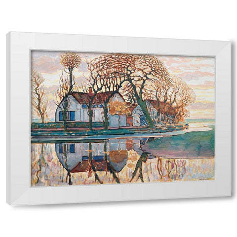 Farm near Duivendrecht White Modern Wood Framed Art Print by Mondrian, Piet