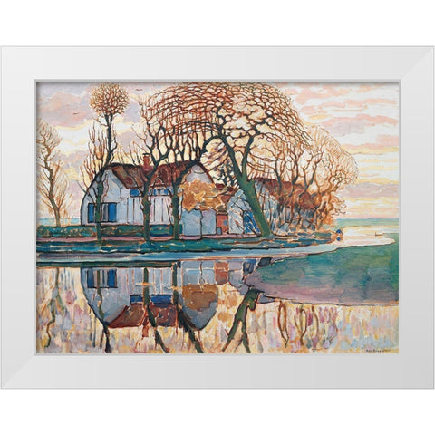 Farm near Duivendrecht White Modern Wood Framed Art Print by Mondrian, Piet