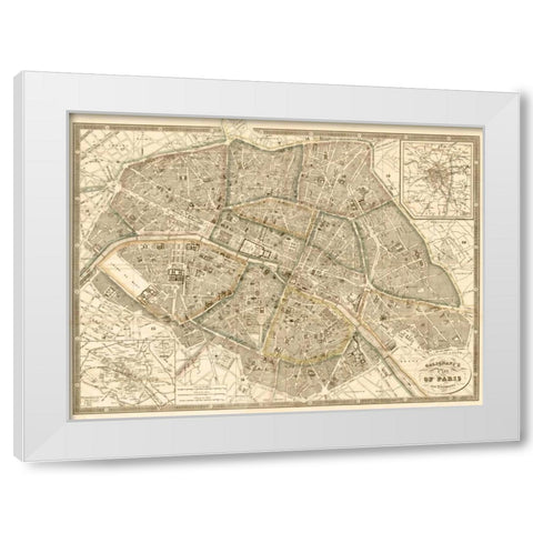 Plan of Paris and Environs, 1865 White Modern Wood Framed Art Print by Galignani, Antonio