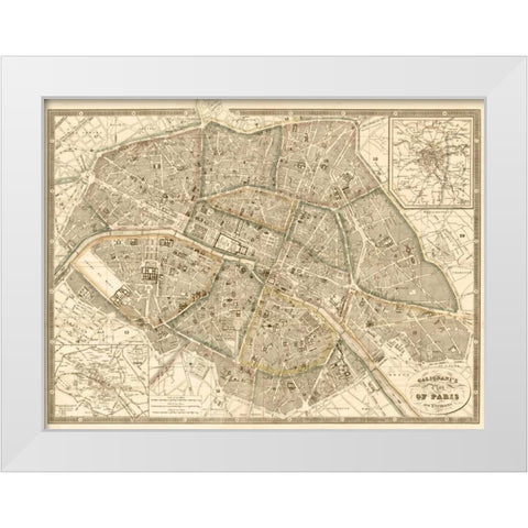 Plan of Paris and Environs, 1865 White Modern Wood Framed Art Print by Galignani, Antonio
