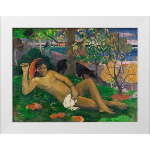 Te arii vahine (The Kings Wife) White Modern Wood Framed Art Print by Gauguin, Paul