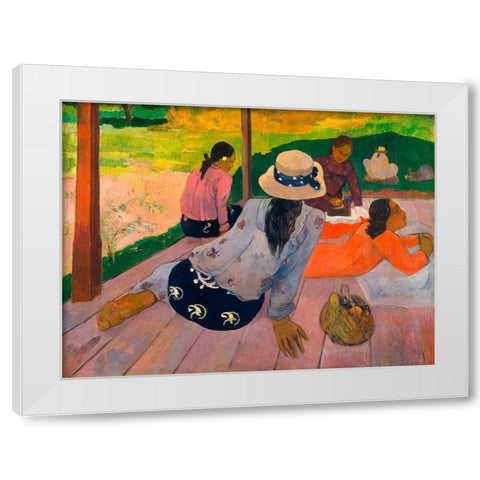 The Siesta White Modern Wood Framed Art Print by Gauguin, Paul