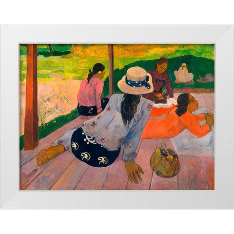 The Siesta White Modern Wood Framed Art Print by Gauguin, Paul