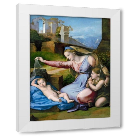The Madonna of the Blue Diadem  White Modern Wood Framed Art Print by Raffaello