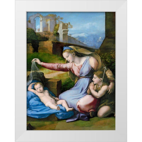 The Madonna of the Blue Diadem  White Modern Wood Framed Art Print by Raffaello