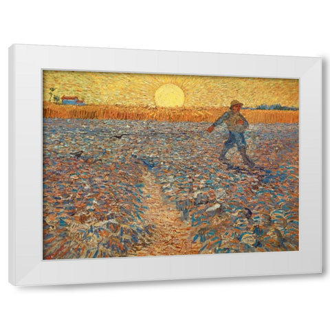 The Sower White Modern Wood Framed Art Print by Van gogh, Vincent