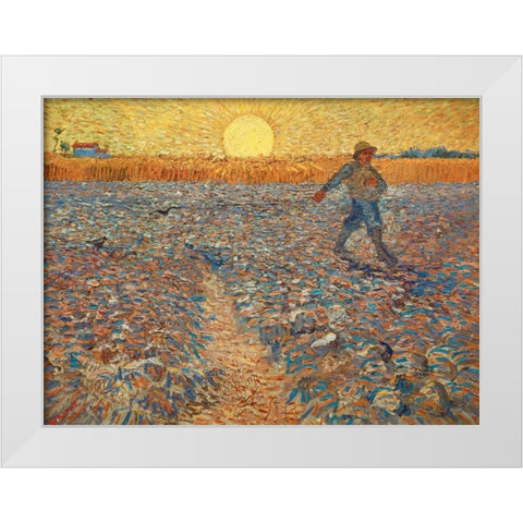 The Sower White Modern Wood Framed Art Print by Van gogh, Vincent