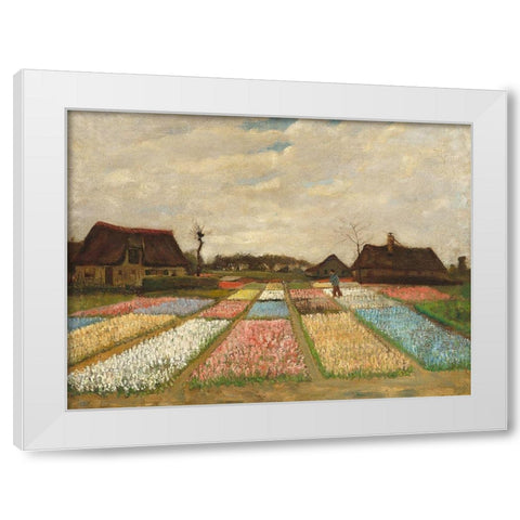 Flower Beds in Holland White Modern Wood Framed Art Print by Vincent, van Gogh