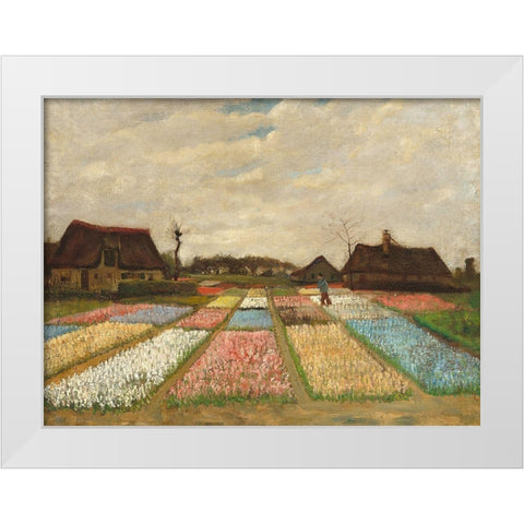 Flower Beds in Holland White Modern Wood Framed Art Print by Vincent, van Gogh