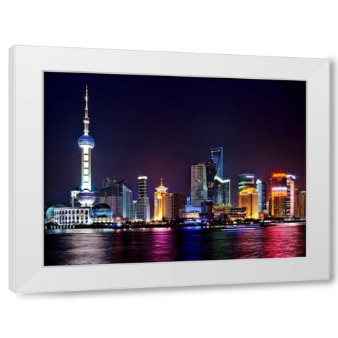 Shanghai at night White Modern Wood Framed Art Print by Ratsenskiy, Vadim