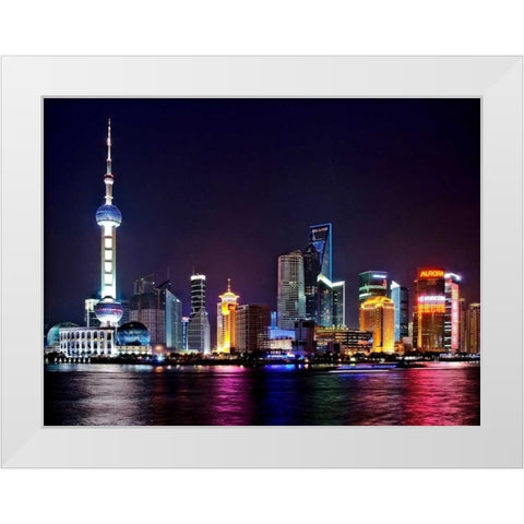 Shanghai at night White Modern Wood Framed Art Print by Ratsenskiy, Vadim