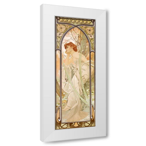 Times of the Day: Evening White Modern Wood Framed Art Print by Mucha, Alphonse