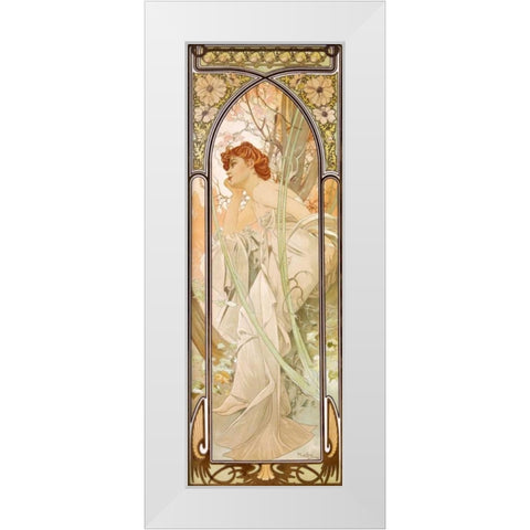 Times of the Day: Evening White Modern Wood Framed Art Print by Mucha, Alphonse
