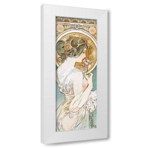 La Primevere White Modern Wood Framed Art Print by Mucha, Alphonse