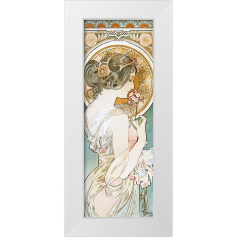 La Primevere White Modern Wood Framed Art Print by Mucha, Alphonse