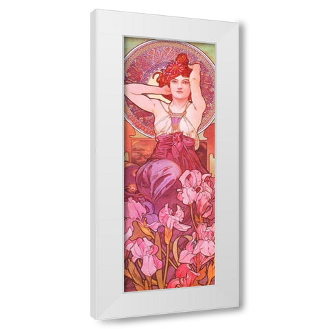 Amethyst White Modern Wood Framed Art Print by Mucha, Alphonse