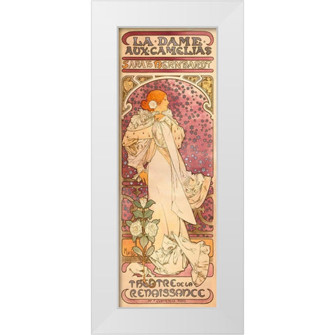La Dame aux Camelias White Modern Wood Framed Art Print by Mucha, Alphonse