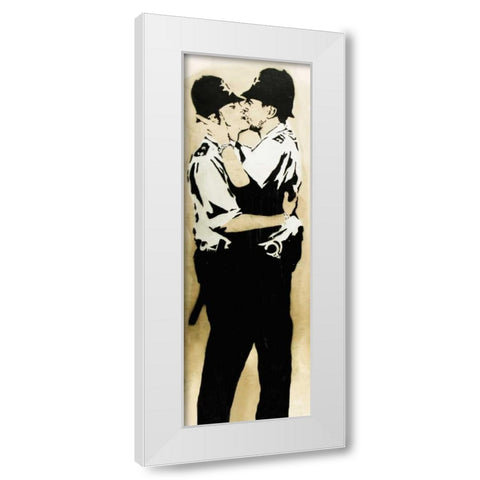 Trafalgar Street, Brighton (graffiti attributed to Banksy) White Modern Wood Framed Art Print by Anonymous (attributed to Banksy)