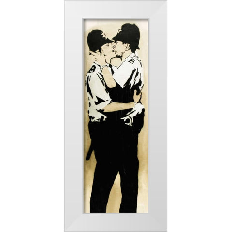 Trafalgar Street, Brighton (graffiti attributed to Banksy) White Modern Wood Framed Art Print by Anonymous (attributed to Banksy)