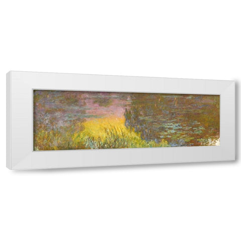 The Water Lilies - Setting Sun White Modern Wood Framed Art Print by Monet, Claude