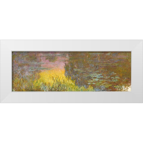 The Water Lilies - Setting Sun White Modern Wood Framed Art Print by Monet, Claude