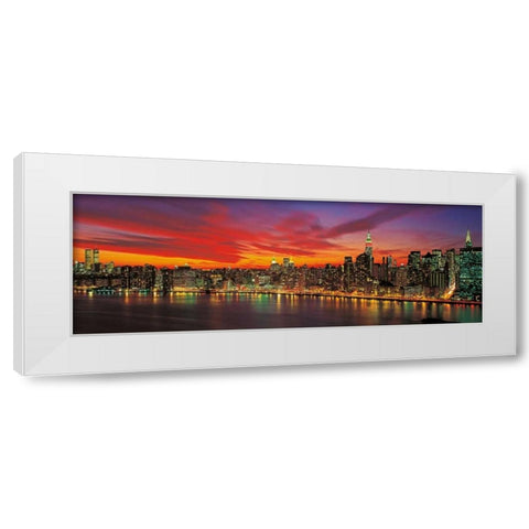 Sunset over New York White Modern Wood Framed Art Print by Berenholtz, Richard