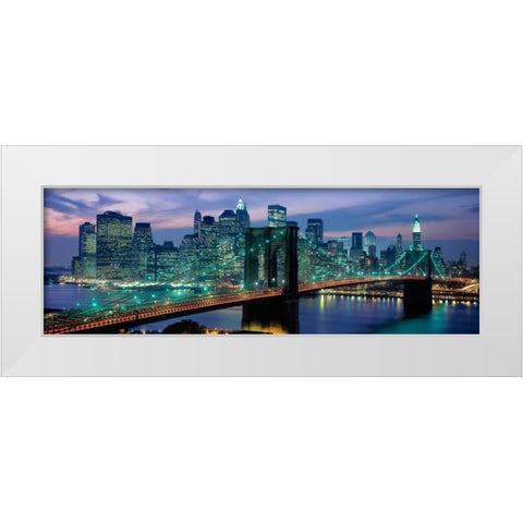 Brooklyn Bridge and Skyline White Modern Wood Framed Art Print by Berenholtz, Richard