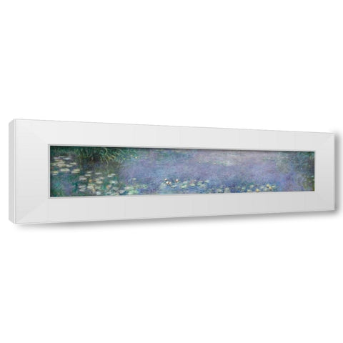The Water Lilies - Morning White Modern Wood Framed Art Print by Monet, Claude