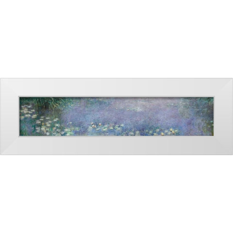 The Water Lilies - Morning White Modern Wood Framed Art Print by Monet, Claude