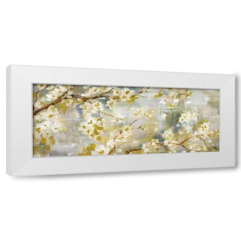 Golden Cherry Blossoms Panel White Modern Wood Framed Art Print by Tre Sorelle Studios