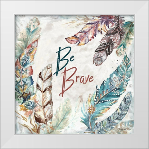 Tribal Feathers Square I White Modern Wood Framed Art Print by Tre Sorelle Studios