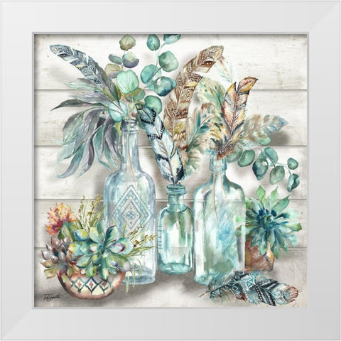 Tribal Feathers Still Life White Modern Wood Framed Art Print by Tre Sorelle Studios