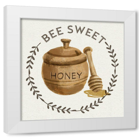 Bee Hive III-Bee Sweet White Modern Wood Framed Art Print by Bannarot