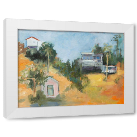 Pink House amid Palms White Modern Wood Framed Art Print by Marie, Susanne