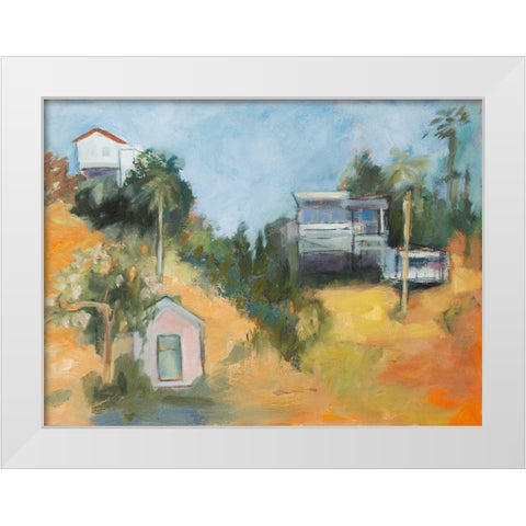Pink House amid Palms White Modern Wood Framed Art Print by Marie, Susanne