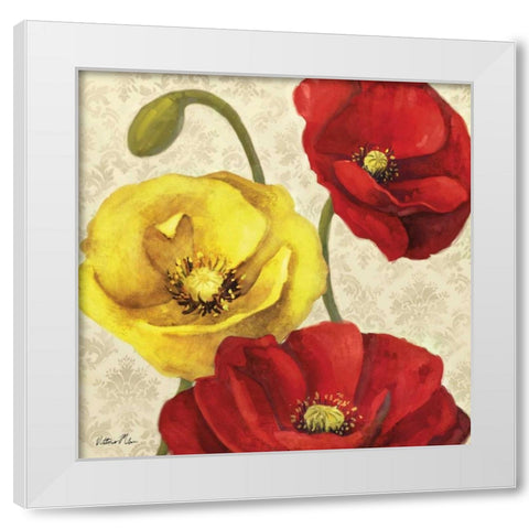 Red and Yellow Poppy Damask I White Modern Wood Framed Art Print by Milan, Vittorio