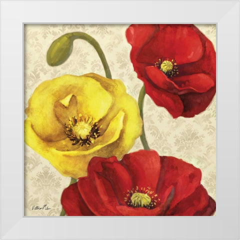 Red and Yellow Poppy Damask I White Modern Wood Framed Art Print by Milan, Vittorio