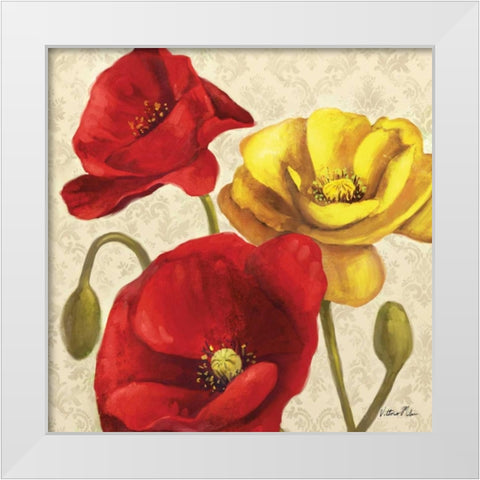 Red and Yellow Poppy Damask II White Modern Wood Framed Art Print by Milan, Vittorio