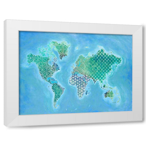 Global Patterned World Map White Modern Wood Framed Art Print by Fisk, Arnie