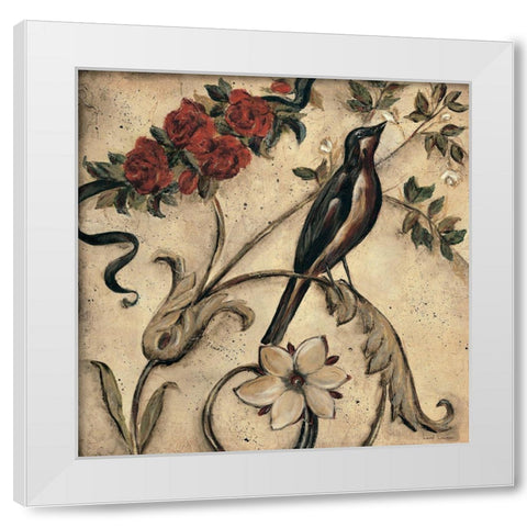 Crimson Song Bird 1 White Modern Wood Framed Art Print by Lehman, Laurel