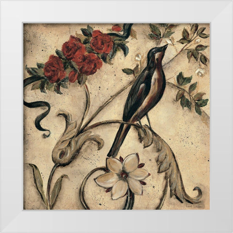 Crimson Song Bird 1 White Modern Wood Framed Art Print by Lehman, Laurel