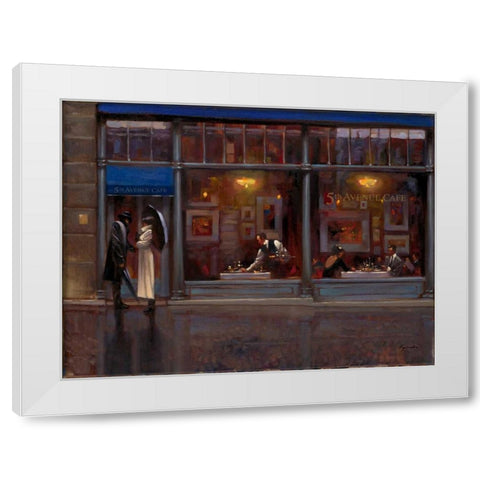 Fifth Avenue Cafe 1  White Modern Wood Framed Art Print by Lynch, Brent