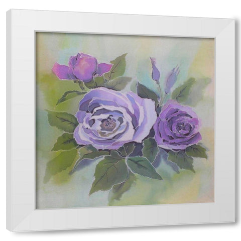 Purple roses White Modern Wood Framed Art Print by Mayskaya, Alisa