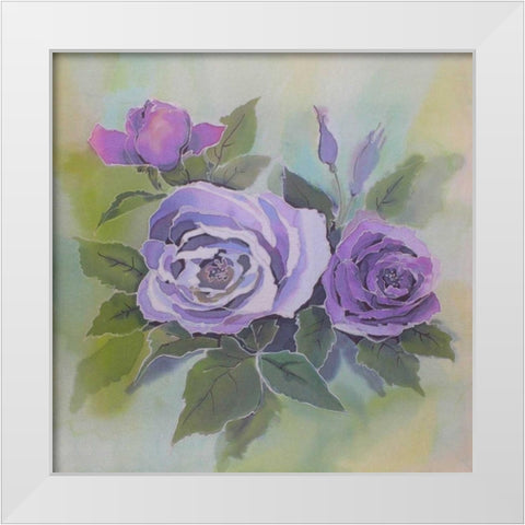 Purple roses White Modern Wood Framed Art Print by Mayskaya, Alisa